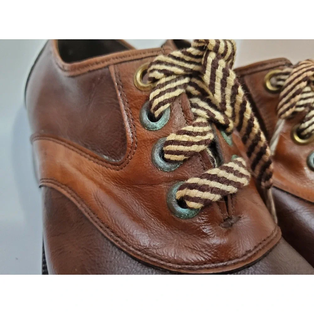 Rare Vintage Jarman Men's Shoes Platform Block Heel Two Tone Brown Oxford Hippie